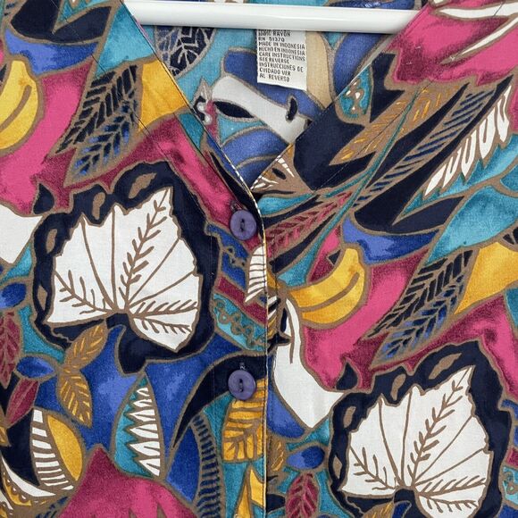 Vintage Kikomo Style Top Womens 24W Tropical Hibiscus Button Down Blouse Beach - Picture 3 of 8